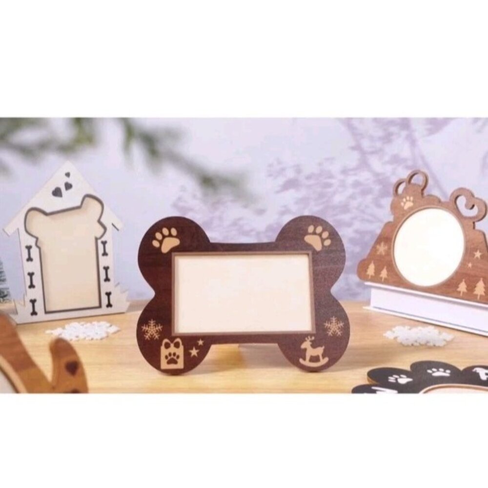 Domensi 5 Pcs Christmas Pet Picture Frame Decorative Dog or Cat Wood Photo Frame